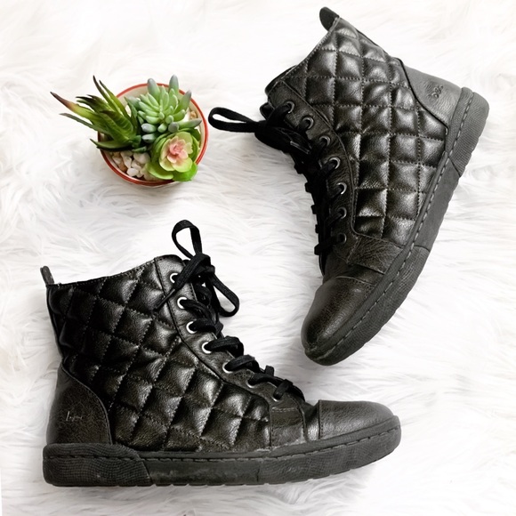 (7) b.o.c. LUXE black quilted lace up hightop trainers with side zip closure - Picture 9 of 13